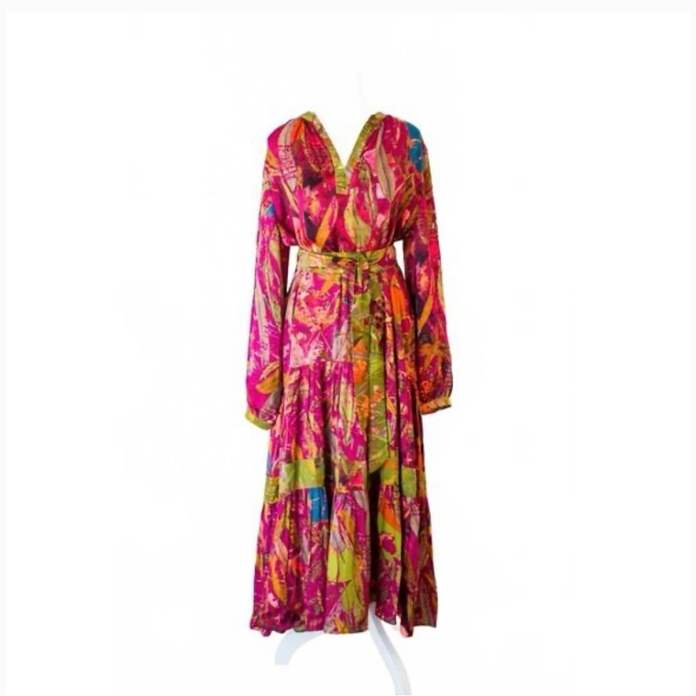 Winton and Waits Featherington Waist Colorful Long Sleeve Maxi Dress